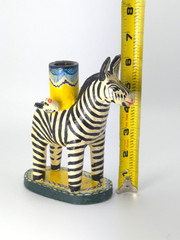 Vintage Mexican Folk Art Candle Holder Handmade Zebra Birds Clay Pottery Large