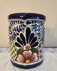 Mexican Talavera Planter Pot Hand Painted Floral Folk Art Pottery Ceramic Chip