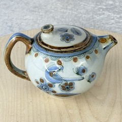 Vintage El Palomar Tonala Mexico Hand Painted Blue Bird & Butterfly 4.5″ Teapot