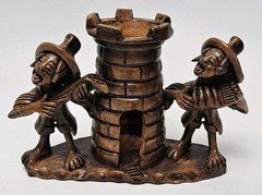 Vintage Folk Art Pottery Men Playing Music Pen holder Figurine Sculpture