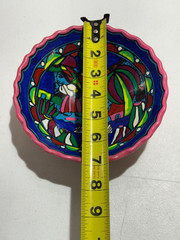 MEXICAN TERRACOTTA BOWL FOR SALSA, GUACAMOLE HAND PAINTED FOLK ART.