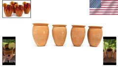 Handcrafted Lead-Free Clay Cup Set of 4 – Modern Barrel Design for Cold Drinks