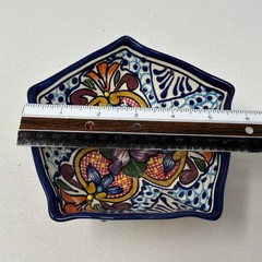 Talavera Mexican Pottery Pentagon 5 Sided Folk Art Floral Bowl Vintage