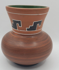 Mexican Clay Pottery Vase Vintage Glazed Green Inside