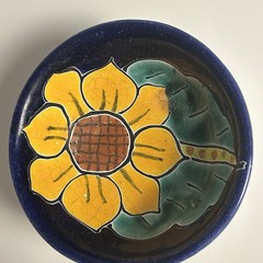 Hand Painted Mexican Pottery Dish Sunflower Design Rustic Tabletop Decor Soap