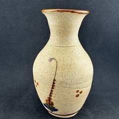 VINTAGE Tonala Mexican Folk Art Sandstone Pottery Bird Floral Vase Signed 6”