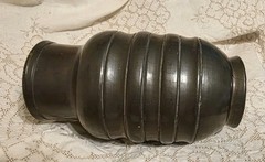 OAXACA BLACK POTTERY RIBBED CLAY VASE MATTE BLACK SIGNED LAMA 8″H MEXICO
