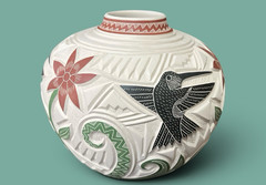 Mata Ortiz Pottery Martin Olivas Quintana White clay Olla Vase Jar Art Mexican