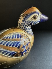 Vtg Mexico Tonala Mexican Folk Art Sergio Bustamanta Style Mallard Duck 8” Brass