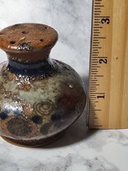 Vintage Mexican Stoneware Pottery Single Salt Shaker Primitive Glaze Handpainted