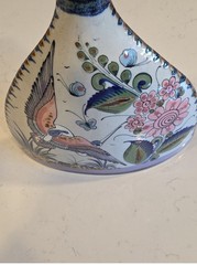 Tonala El Palomar Signed Mexico Pottery Vase w/ Birds Plants & Butterflies. 13”