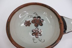 El Palomar Tonala Mexico Pottery Soup Bowl Set of 2 Single Handle Floral Brown