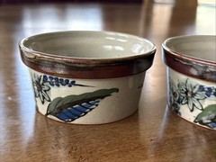 Mexican Tonala Pottery Bowl, Blue Brown Glaze, Bird , Mexico Set Of 4