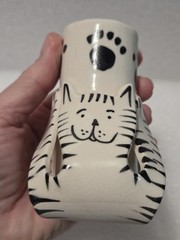 Dorothy Steele Modern Art Pottery Fun Cat Bud Vase Taper Candle Holder Signed