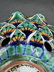 Hand Crafted Mexican Art Pottery Lamp Shade Blues Greens Talavera ? 9″ d x 4″