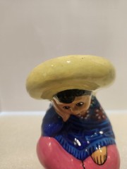 Mexican Handmade Hand Painted Pottery Figurine with Sombrero Folk Art