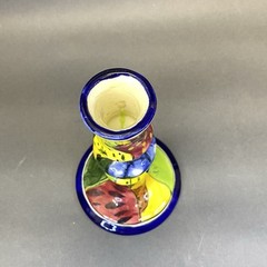 Vintage Mexican Art Pottery Talavera Hand Painted Single Candlestick 7.75″ Tall