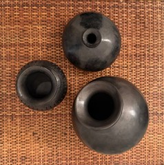 Black Clay Oaxaca Handmade Mexican Folk Art Vessels, Set of 3 Pieces