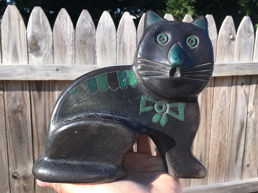 Mid Century Modern Mexico Pottery Cat Figurine Barro Negro Oaxaca FELGUEREZ ?