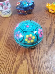 Hand-painted Mexican Clay Trinket Boxes Skull/Fish/Turtle and More Set Of 4