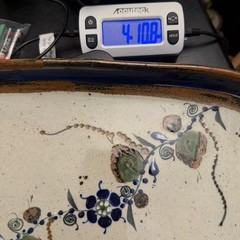 Vtg Tonala Mexican Pottery Platter Large Oval Hand Painted Bird Floral Blue Rim