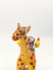 Vintage Mexican Folk Art Candle Holder Handmade Giraffe Birds Clay Pottery Large