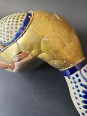Vintage Mexican Pottery Folk Art Shelf Sitter Diving Duck Bird Armored Brass