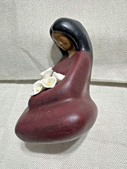 Delicate Tonala Mexico Folk Art Pottery with Lillies symbolize Purity & Rebirth.