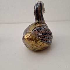 Vintage Mexican Tonala Pottery & Brass Duck Bird Handpaint Sculpture 7″ x 6″