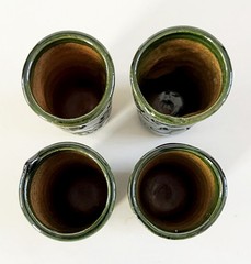 4 MEXICO OAXACA ATZOMPA CERAMIC CLAY BARRO LOZA VERDE GREEN MEZCAL CUPS COPITAS