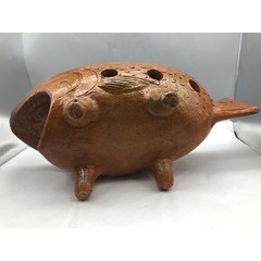 Vintage Terra Cotta Glaze Red Clay Fish Shape Tabletop Warmer w/Defect READ NOTE