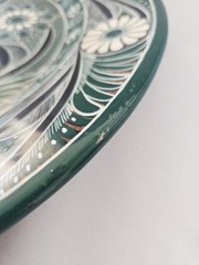 16″ Justino Garcia Tonala Mexico Pottery Platter Signed Folk Art Green, White