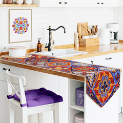 Mexican Talavera Ceramic Tile Pattern Linen Table Runners Dinner Table Setting
