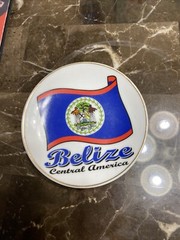 Wall Decor Belize Central America Flag Decorative Pottery Plate 4″ Gold Rimmed
