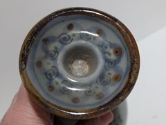 Ken Edwards Mexican Pottery Single Candle Stick – Signed Vintage Blue Florals