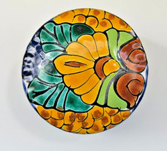 Talavera Mexican Pottery Hand Painted Round Trinket Box With Lid Terracotta 2.5″