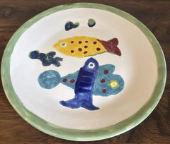 Mid-Century Modern Mexican Art Pottery Plate Picasso Style Fish 12″ Decorative