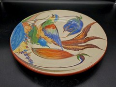 1930s Mexico Folk Art Hand Painted Wall Plate Bird Floral 12½”
