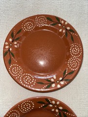 Vintage Mexican Terracotta Salad Plates Set of 4 Barro Rojo Hand Painted Flower