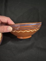 2 Hand-Painted Glazed Terracotta Bowls Featuring Cobalt Blue Motifs & Heart’s