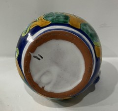 Contemporary Vtg Mexican Talavera Ceramic Pitcher Hand-Painted Dark Blue Floral