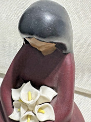 Delicate Tonala Mexico Folk Art Pottery with Lillies symbolize Purity & Rebirth.