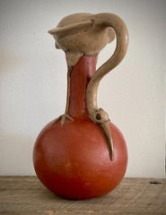 Vintage Mexican Folk Art Bird Terracotta Effigy Vessel Moche Style Handmade 10”