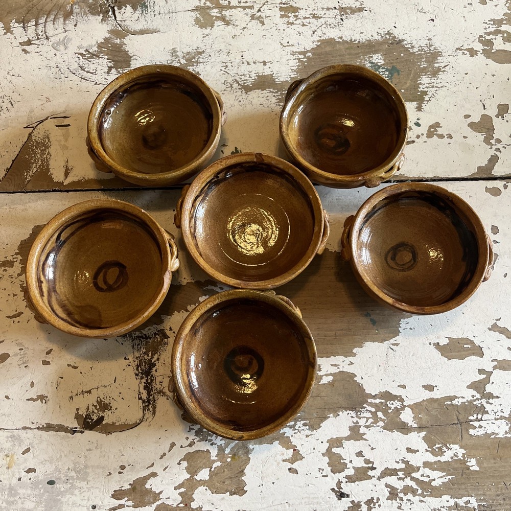 Vtg Mexican Red Ware Individual Pottery Bowl 4.25” Dia Handmade Painted Set 6