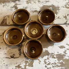 Vtg Mexican Red Ware Individual Pottery Bowl 4.25” Dia Handmade Painted Set 6