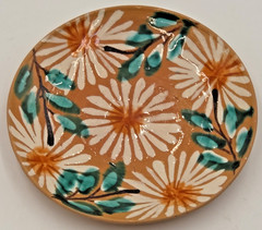 Vintage Hand Painted Mexican Pottery Demitasse Espresso Cup & Saucer Floral Terr