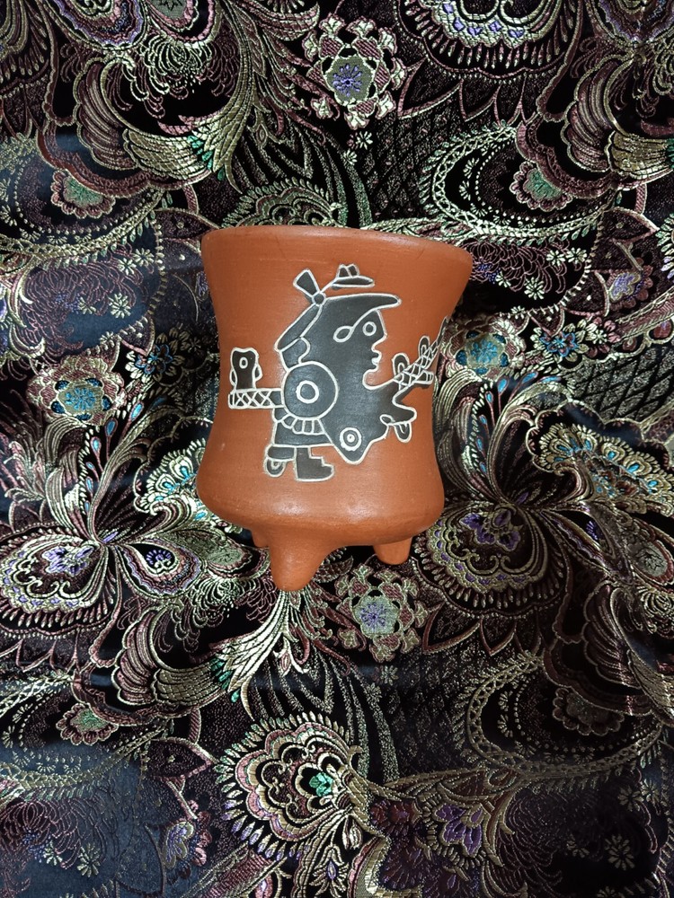 Vessel Mid Century Modern Brown Studio Art Pottery Vase Stoneware Vintage Etched