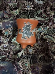 Vessel Mid Century Modern Brown Studio Art Pottery Vase Stoneware Vintage Etched