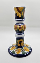 Talavera Mexican Pottery Tall Single Candle Holder Signed T. Ruth Mex.