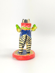 Vintage Mexican Folk Art Candle Holder Handmade Zebra Birds Clay Pottery